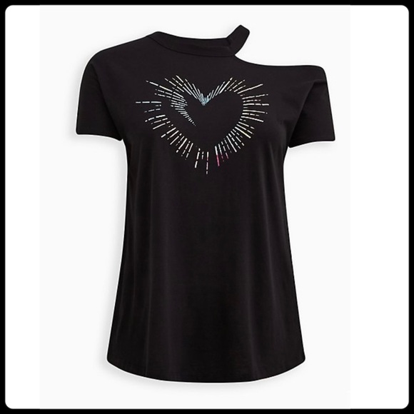 Torrid LOVESICK Black Cold Shoulder Heart Rays Tee NWT Size 3X - Picture 15 of 17